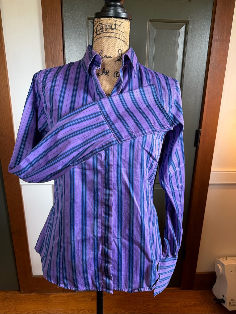 Thomas Pink Purple and Blue Striped Button-Down Blouse